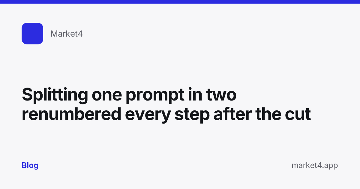 “Splitting one prompt in two renumbered every step after the cut” — Blog card — for Market4