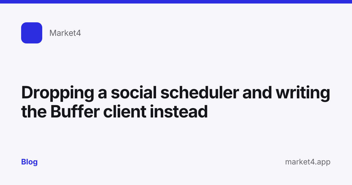 “Dropping a social scheduler and writing the Buffer client instead” — Blog card — for Market4