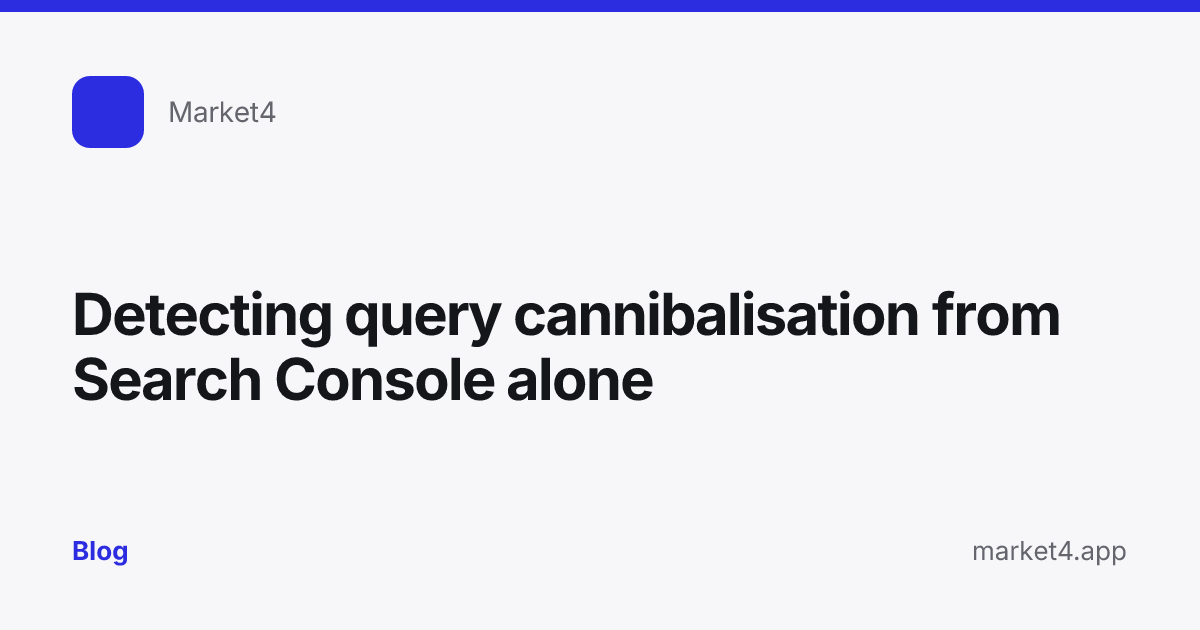 “Detecting query cannibalisation from Search Console alone” — Blog card — for Market4