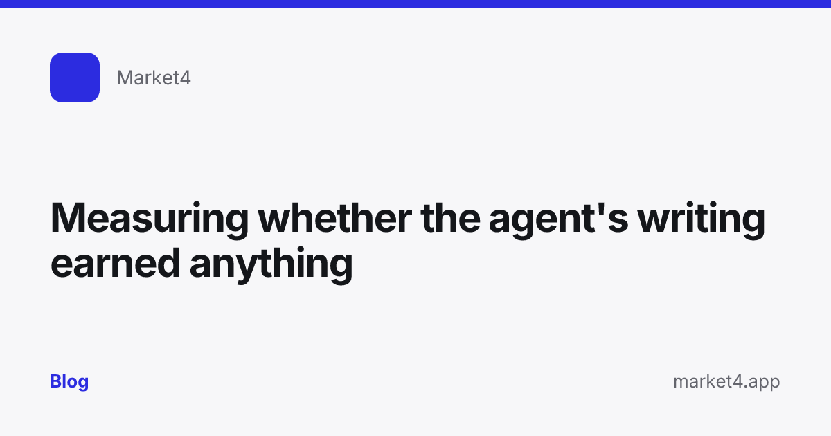 “Measuring whether the agent's writing earned anything” — Blog card — for Market4