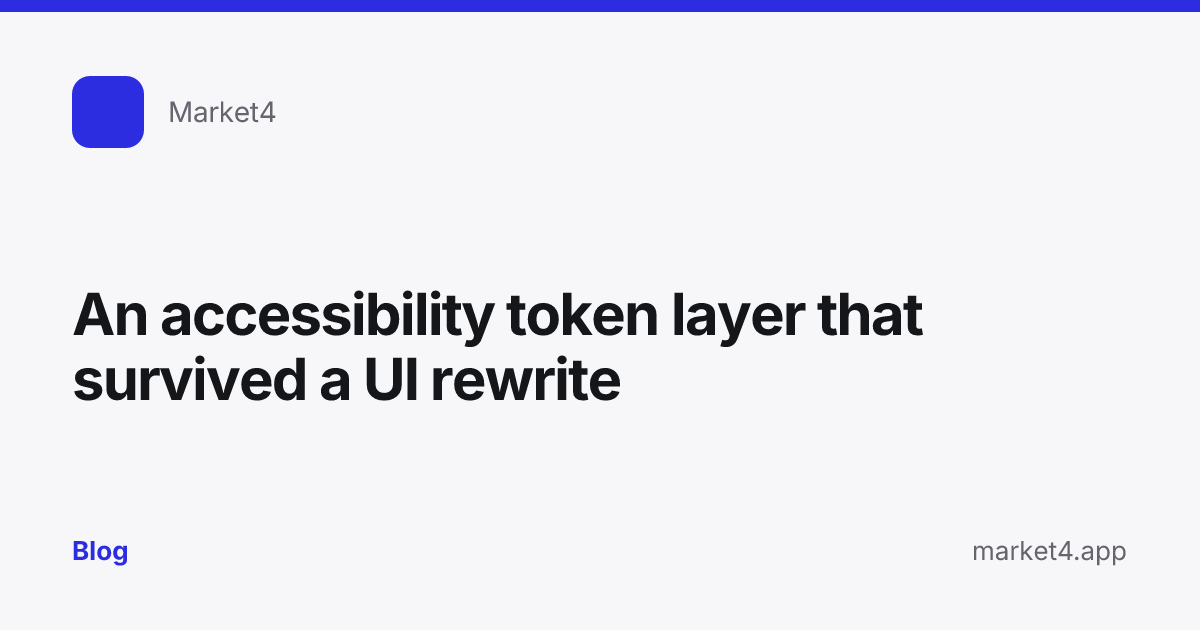 “An accessibility token layer that survived a UI rewrite” — Blog card — for Market4