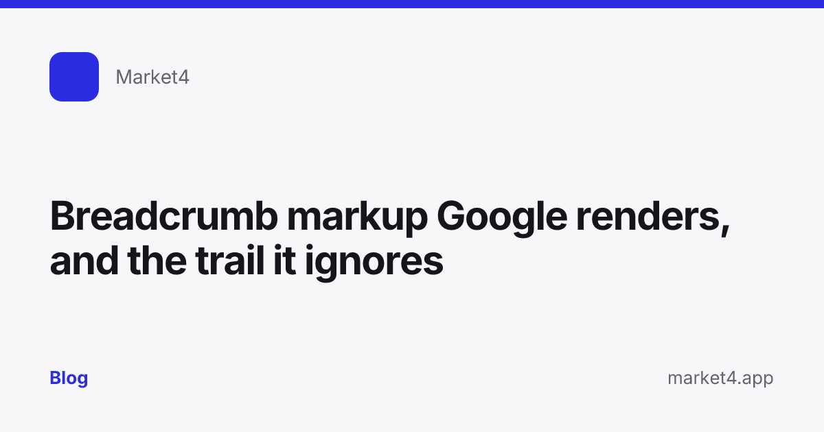 “Breadcrumb markup Google renders, and the trail it ignores” — Blog card — for Market4