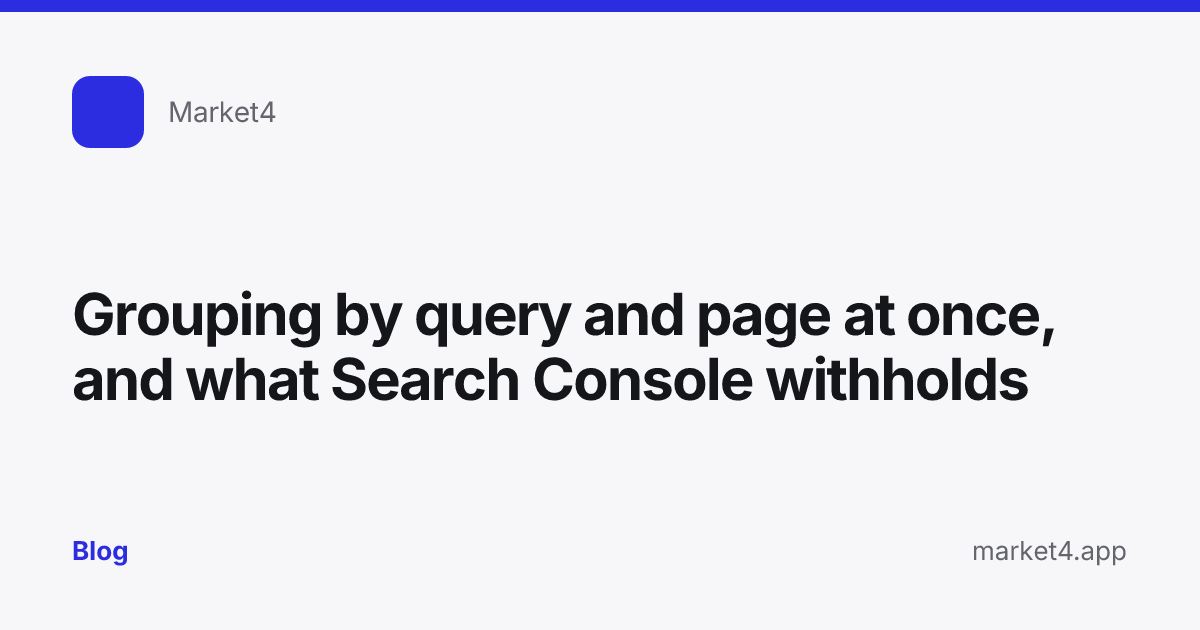 “Grouping by query and page at once, and what Search Console withholds” — Blog card — for Market4