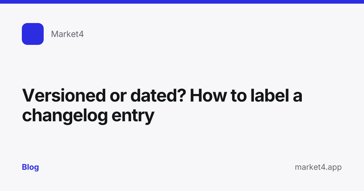 “Versioned or dated? How to label a changelog entry” — Blog card — for Market4