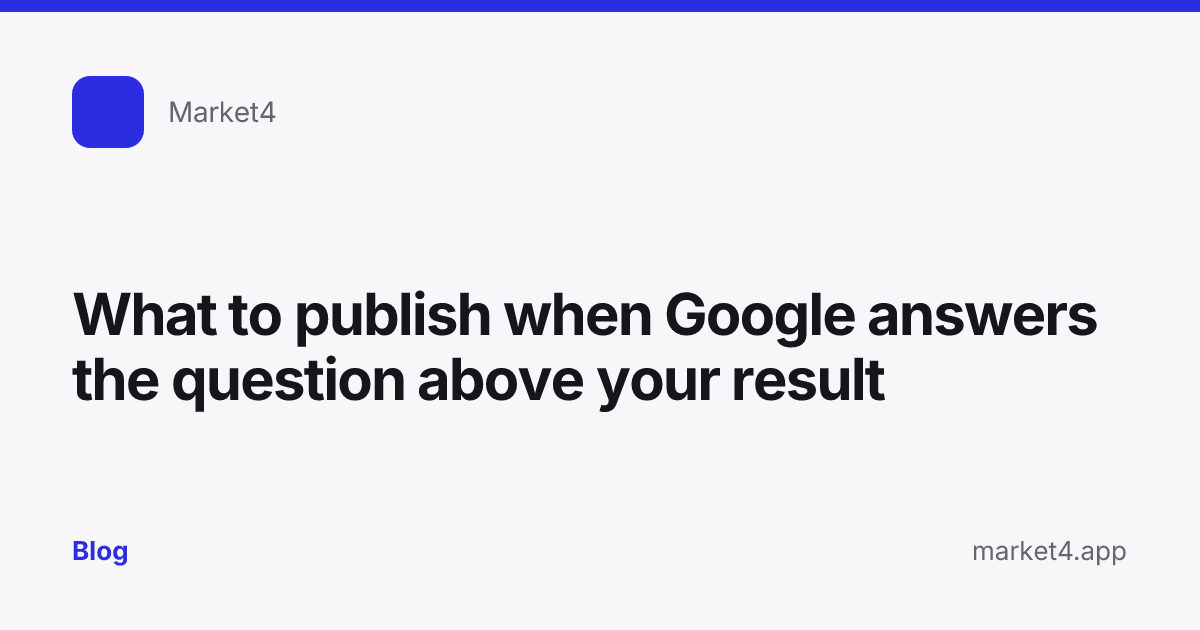“What to publish when Google answers the question above your result” — Blog card — for Market4