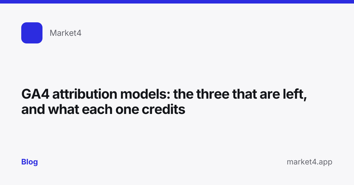 “GA4 attribution models: the three that are left, and what each one credits” — Blog card — for Market4