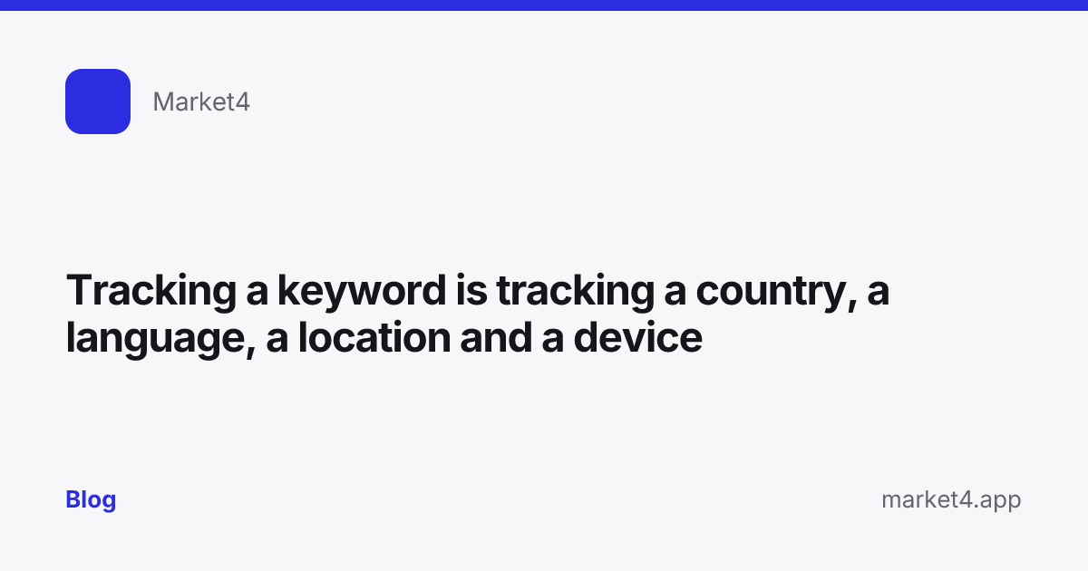 “Tracking a keyword is tracking a country, a language, a location and a device” — Blog card — for Market4