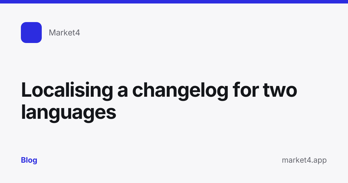 “Localising a changelog for two languages” — Blog card — for Market4